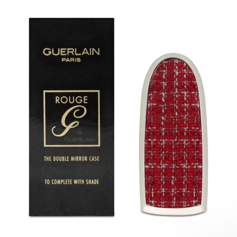 Guerlain Rouge G Red & White Double Mirror Lipstick Case Silver hardware No box